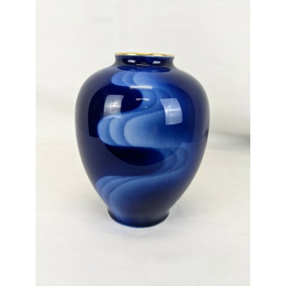 Vintage Japanese Cobalt Blue Wave Porcelain Vase